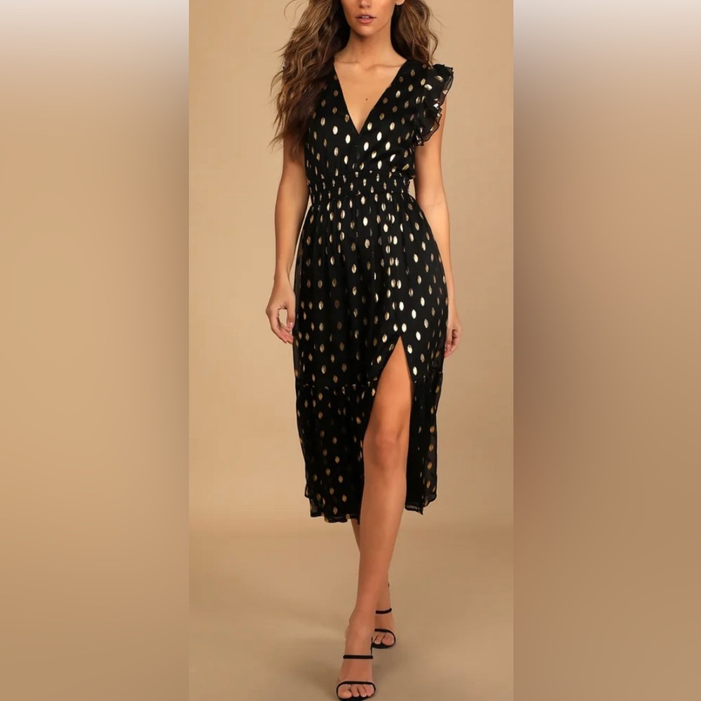 Lulus black and gold polka dot dress